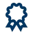Blue award ribbon badge with a circular center and two tails at the bottom.