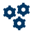 Three interlocking blue gears symbolizing mechanical or technical processes.