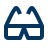 Blue 3D glasses icon with two lenses and angled frames.