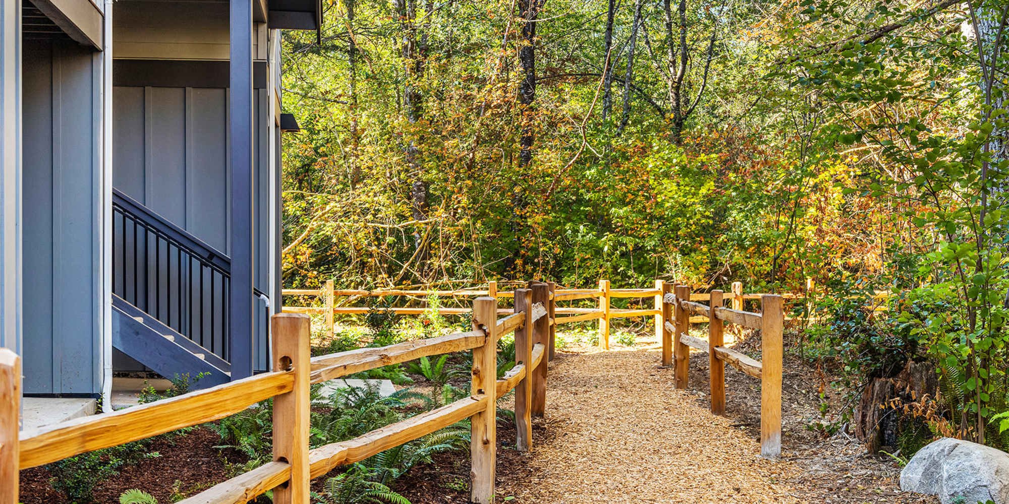 Walking trail behind building