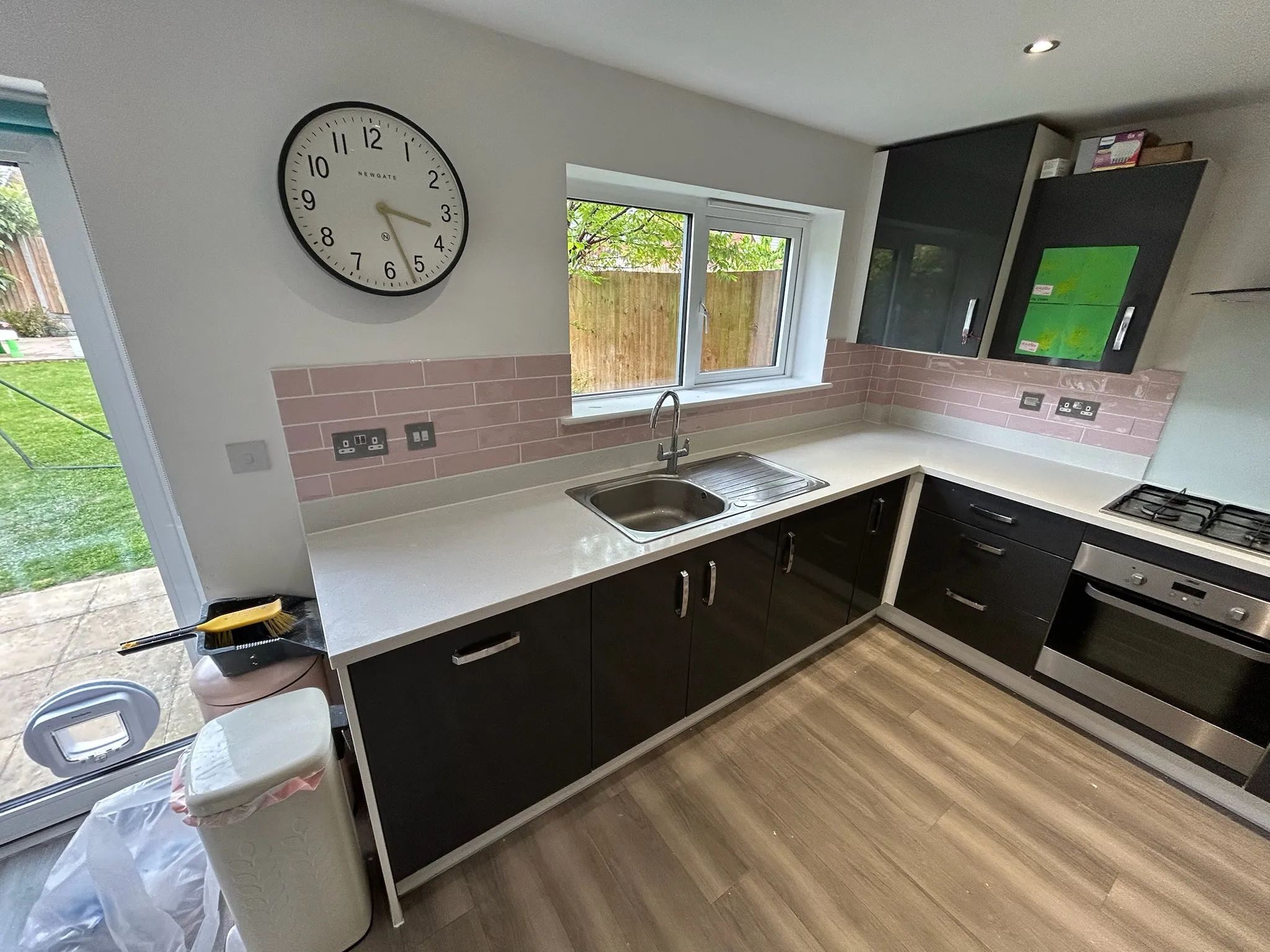 Pink tiling in kitchen
