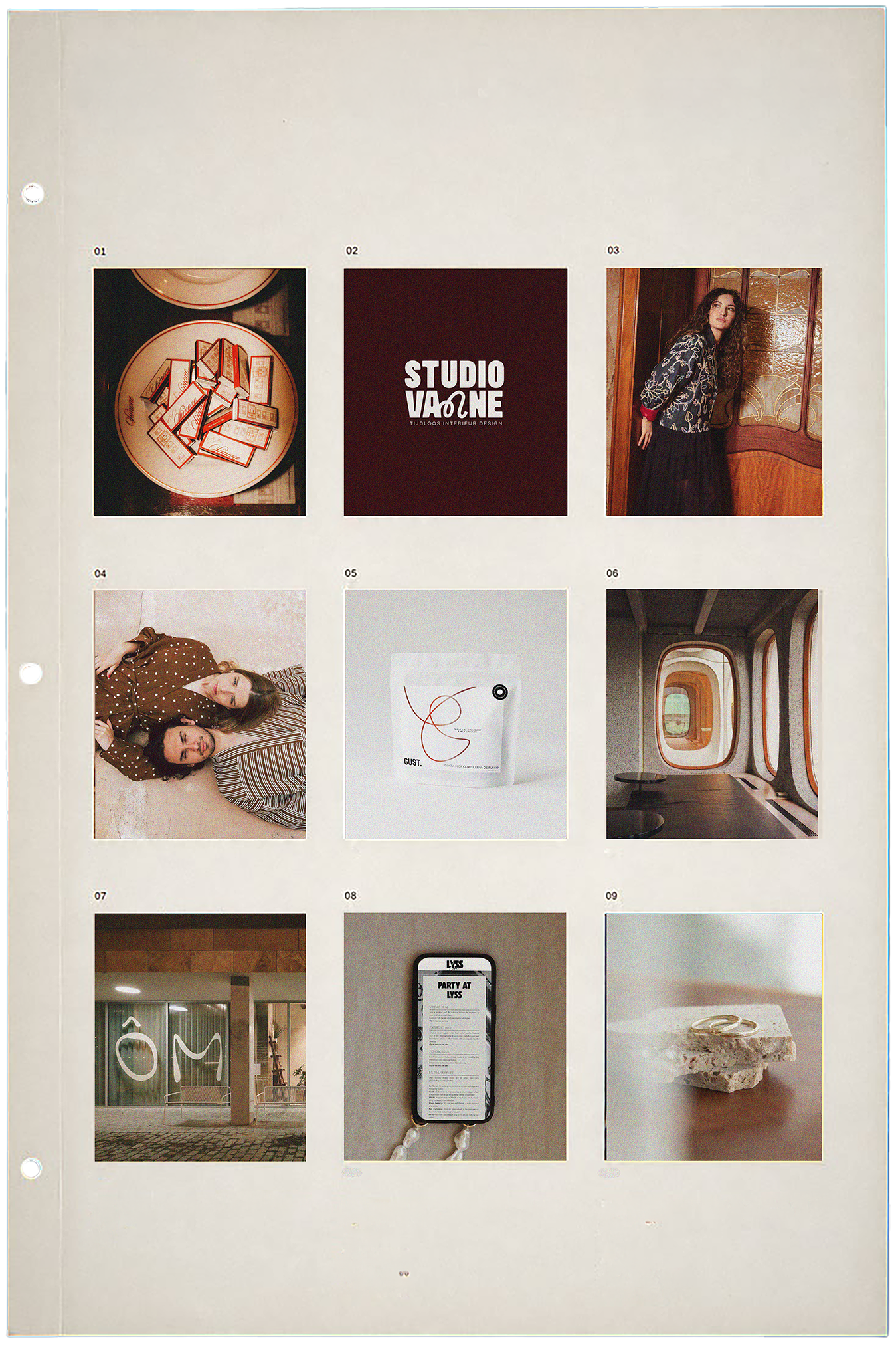 Contact sheet showing nine ALMÉ client projects