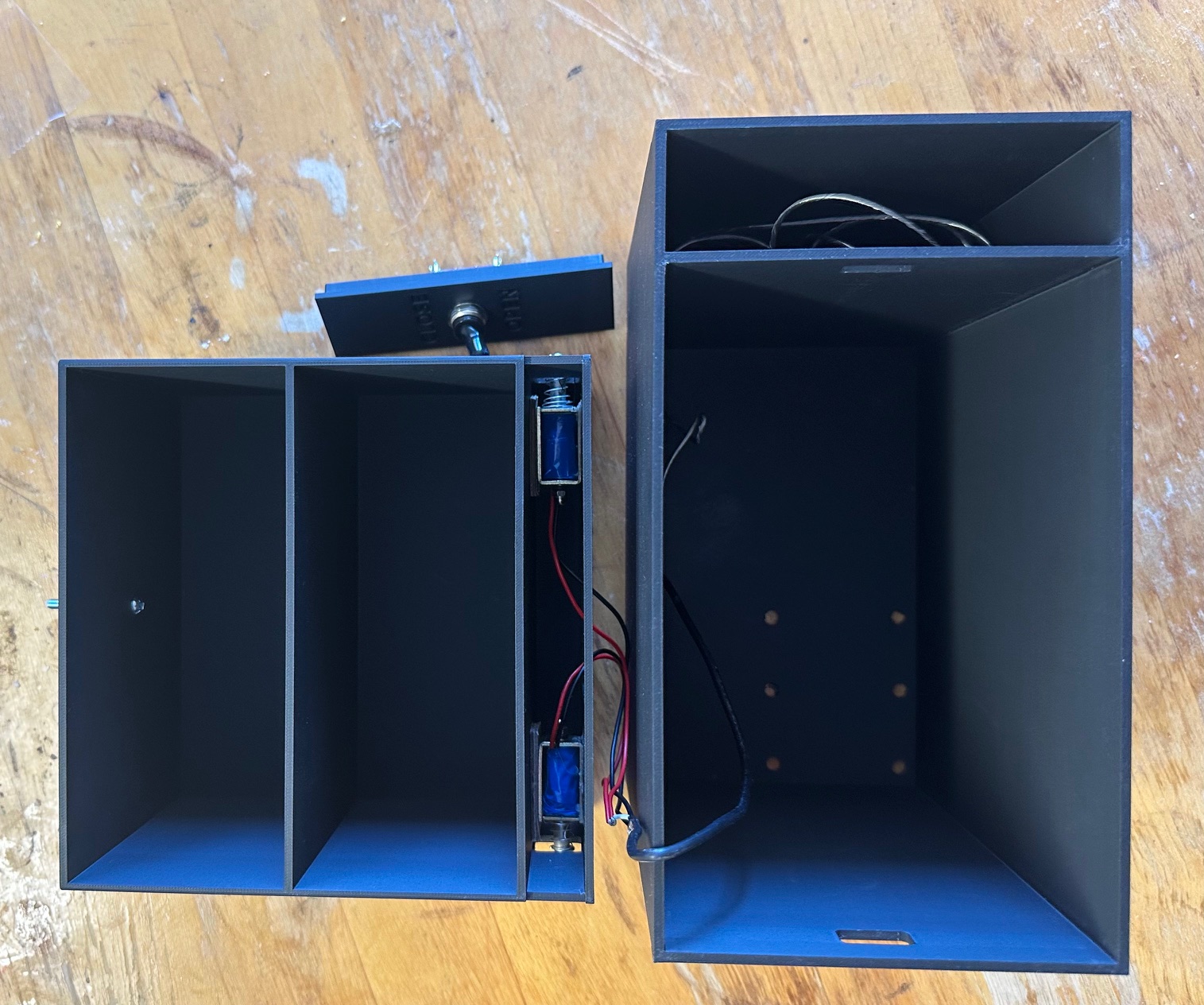 Internal view of Prototype II showing the solenoids beneath the shelf