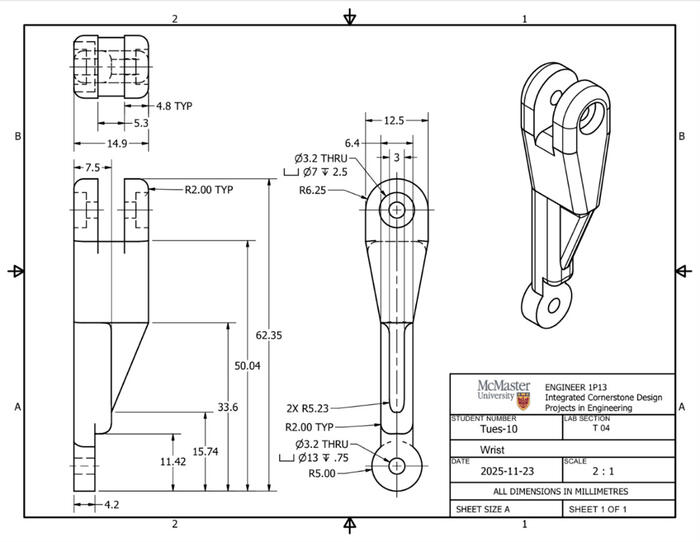 Wrist component providing a secondary pivot point for the arms