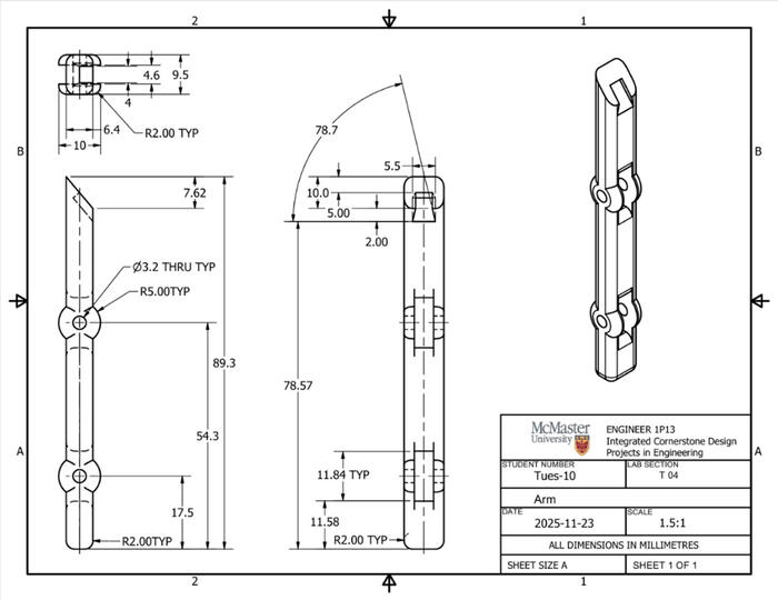 Arm component with dovetail for attaching grippers