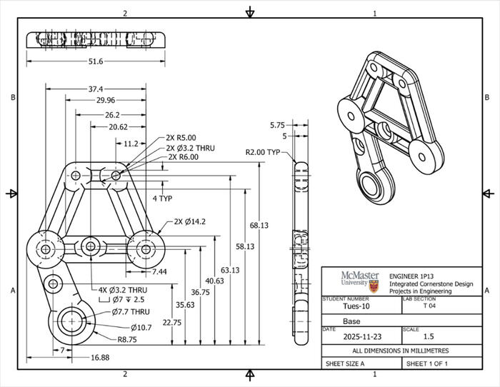 Base of the mechanism that supports the assembly and mounts to the Q-Arm