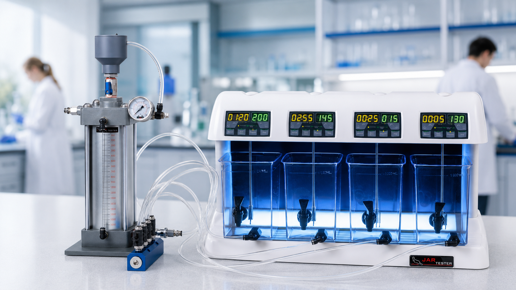 4G Platypus Jar Tester and DAF Saturator in a laboratory