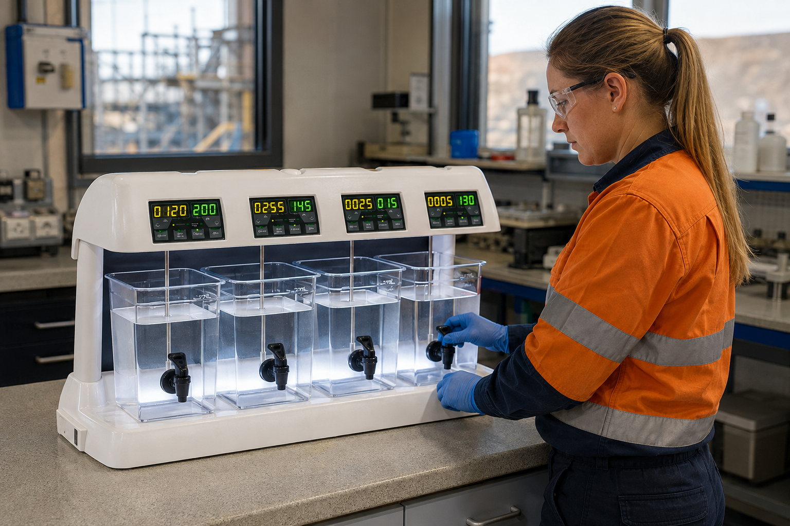 Platypus Jar Tester in use at a mine site laboratory
