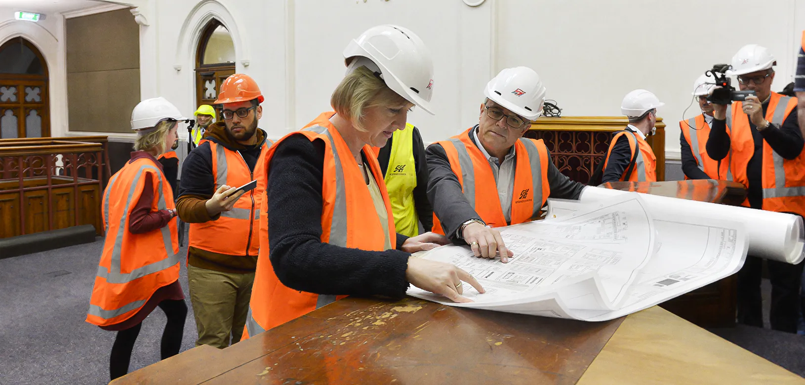 Amalgamated builders in hi-vis jackets