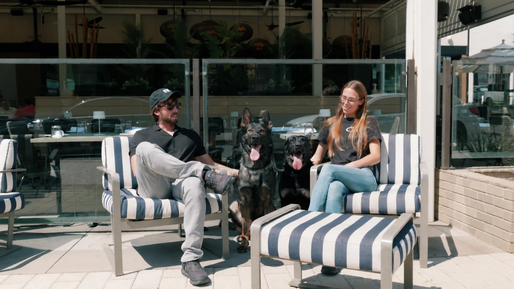 Alex Bois and Abby with Romeo and Juliet, CPI protection dogs delivered to Costa Rica
