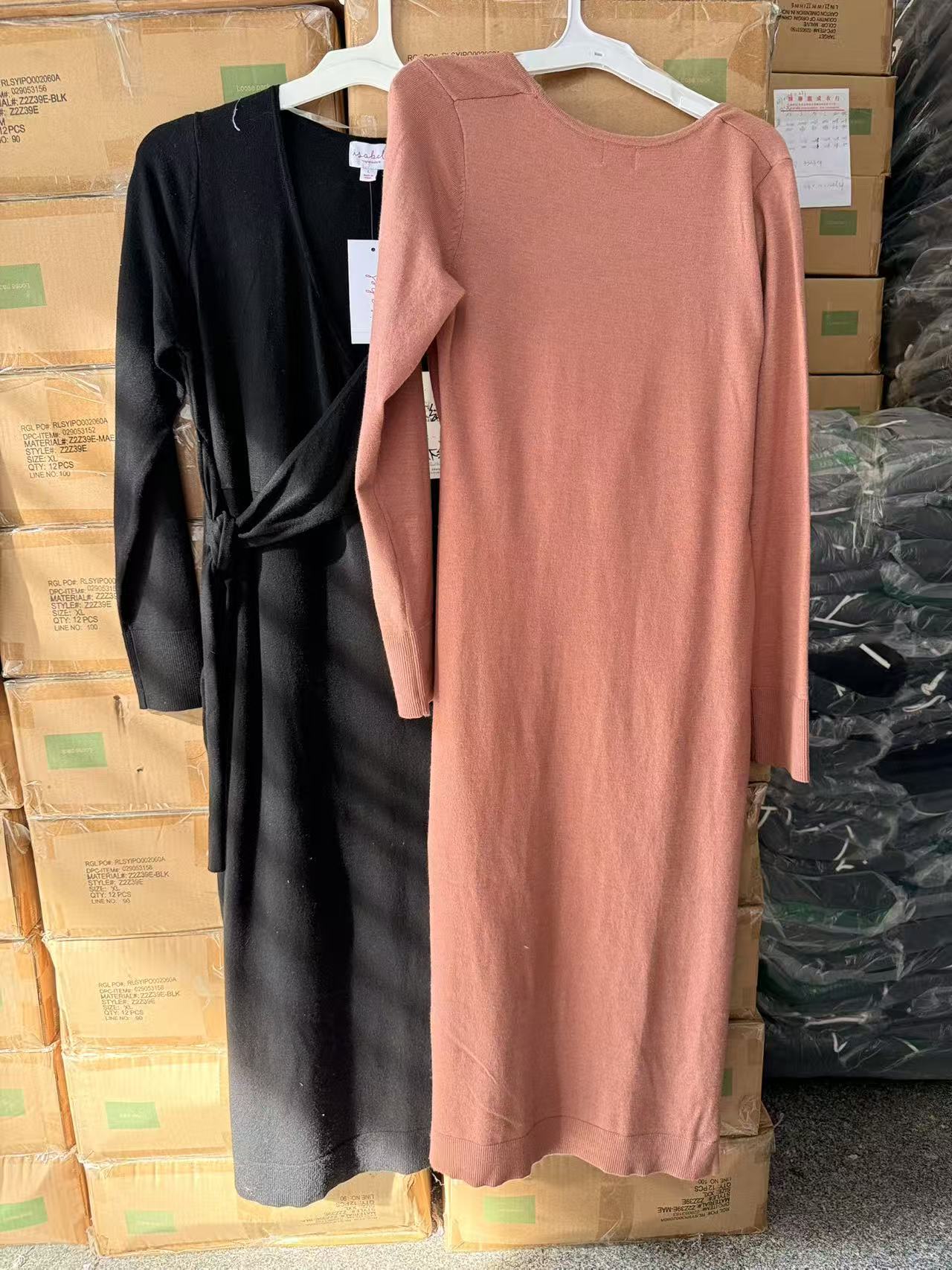 Full view of ladies dresses in black and blush pink TF8646