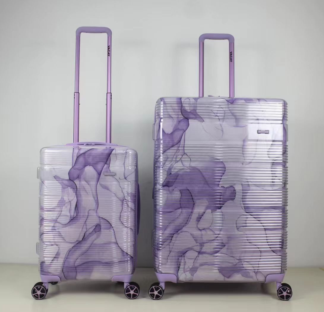 Set of two patterned hard-shell trolley suitcases in different sizes