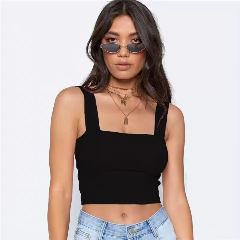 Women's ribbed scoop neck crop top in black displayed on a torso mannequin.
