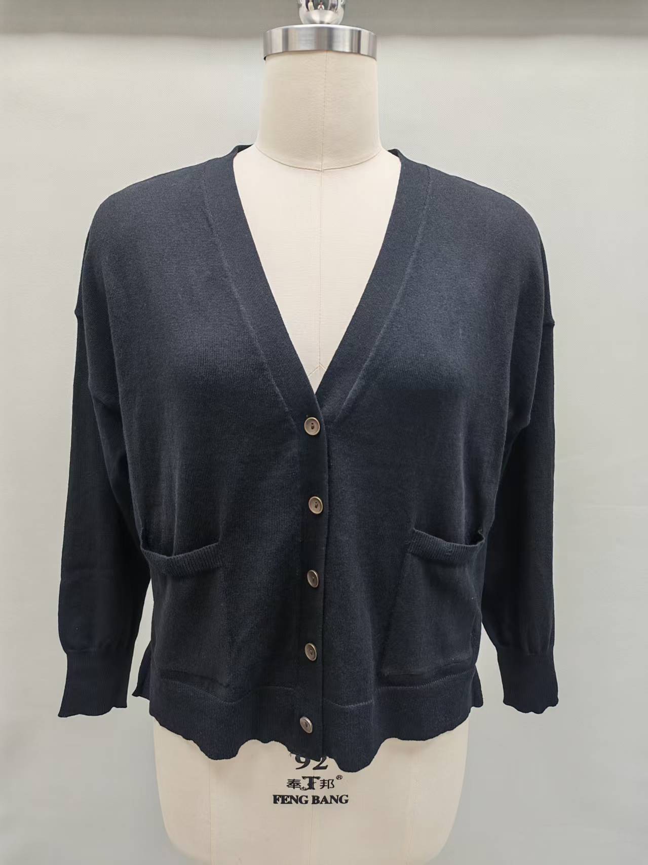 Black women's 100% cotton cardigan sweater - Style TF8789