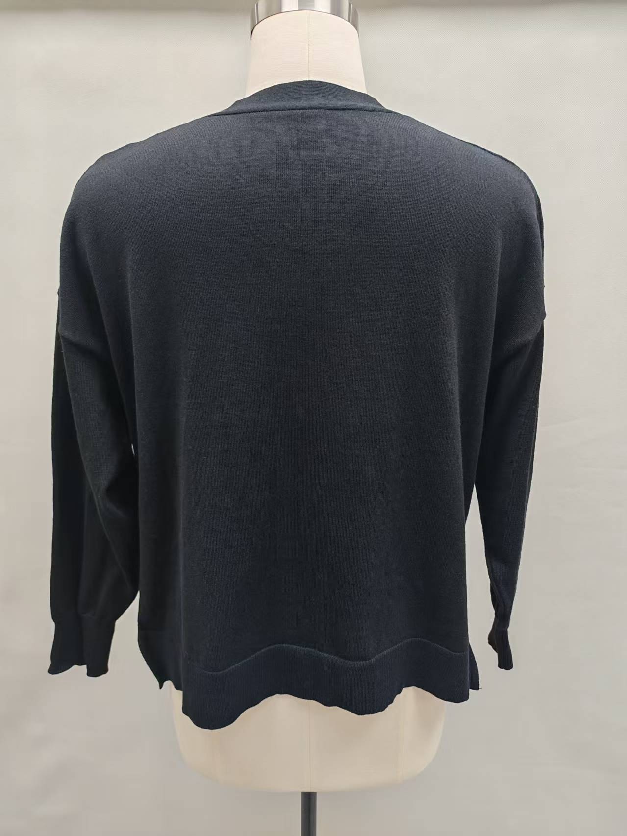Front view of Ladies' black 100% cotton knit cardigan sweater, style TF8789 by Benta Stock