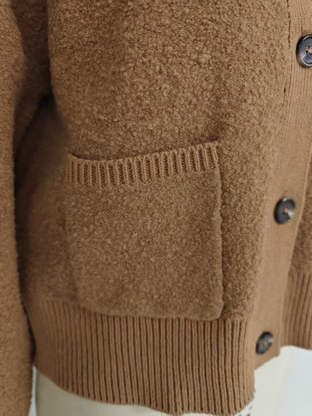 Cotton blend fabric texture of ladies' camel cardigan TF8827