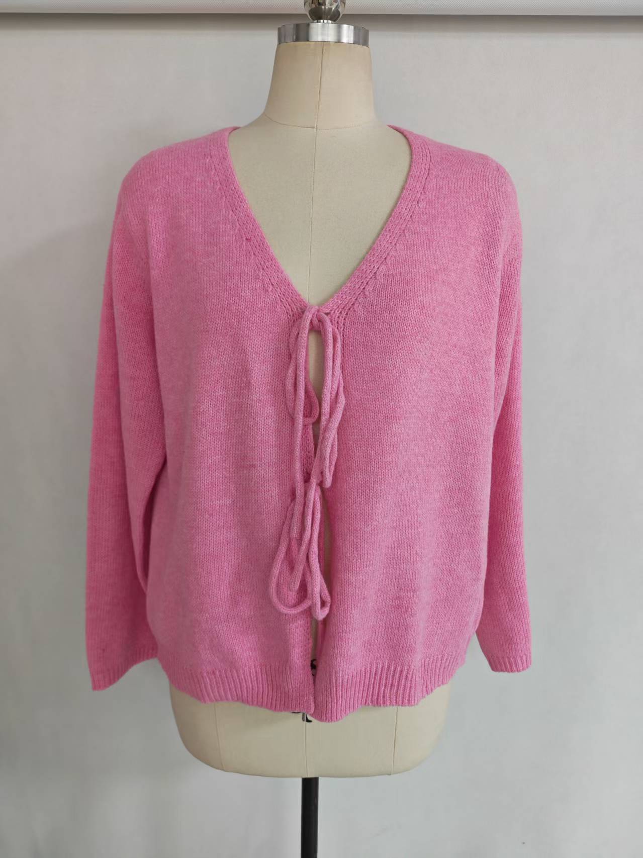 Pink ladies' cotton blend knit cardigan sweater - Style TF8842