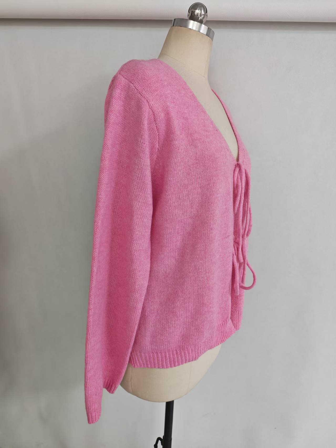 Front view of women's pink cotton blend cardigan TF8842