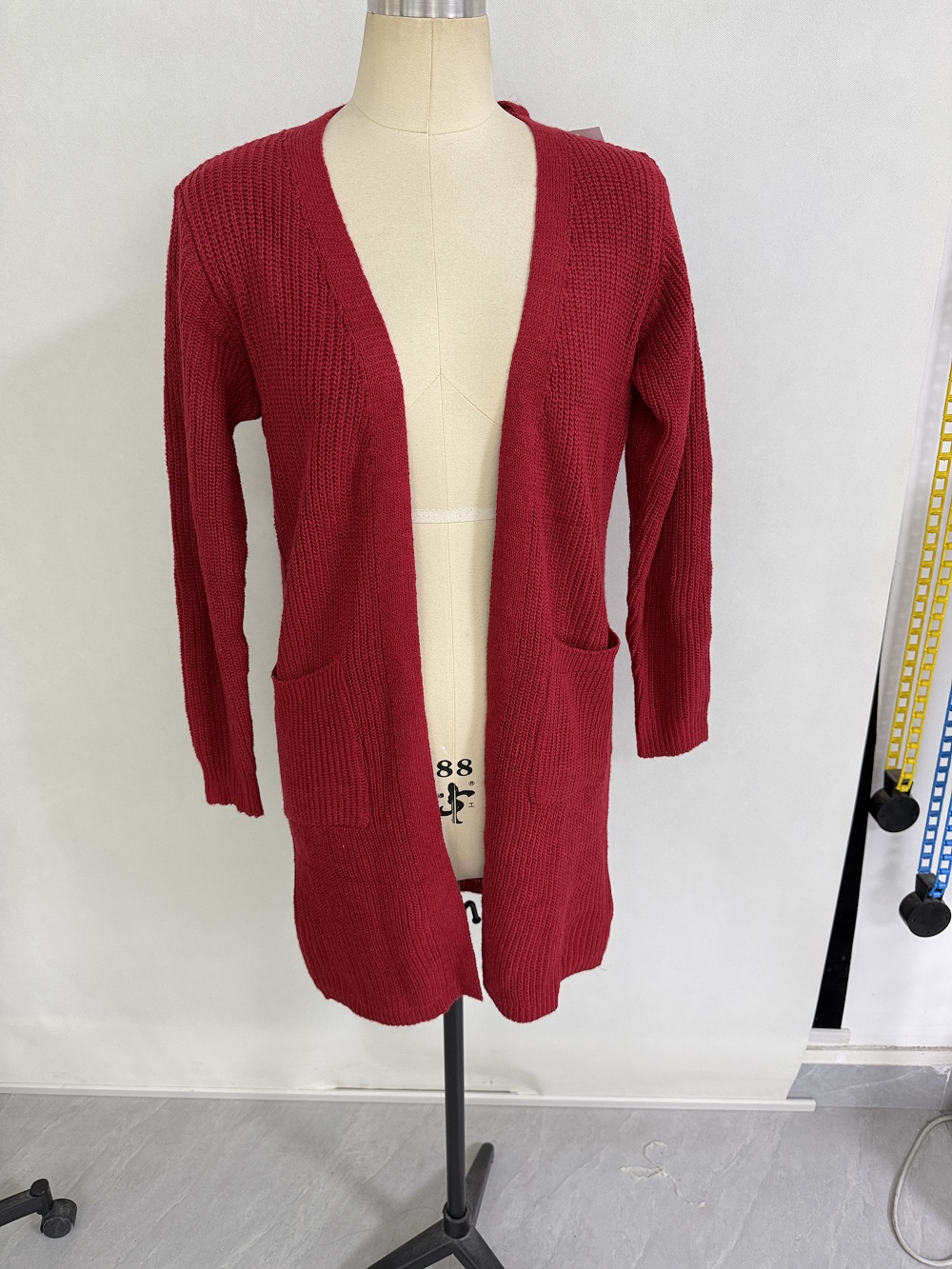 Burgundy ladies' cotton blend knit cardigan sweater - Style TF8765