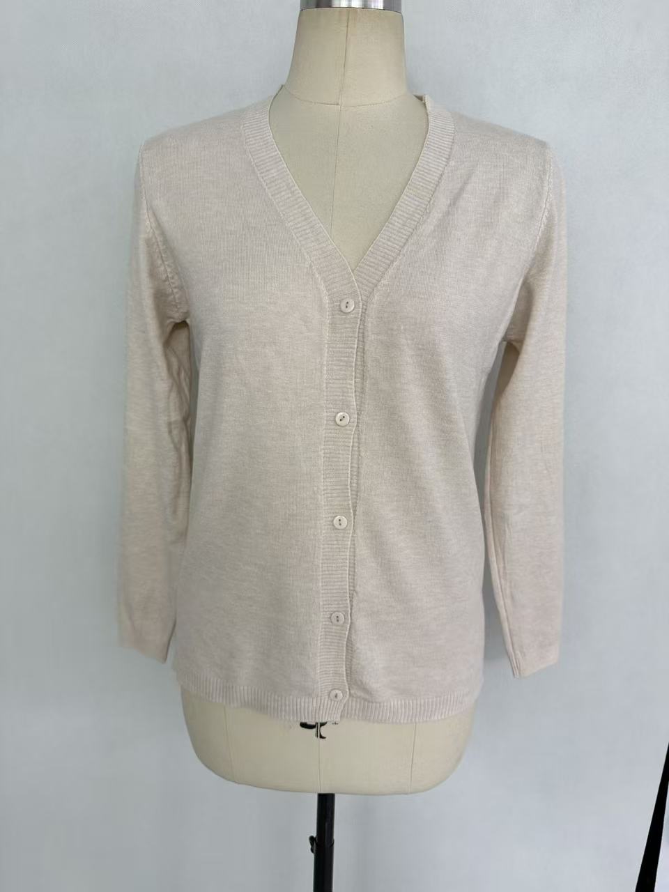 Off white ladies' cotton blend knit cardigan sweater - Style TF8713