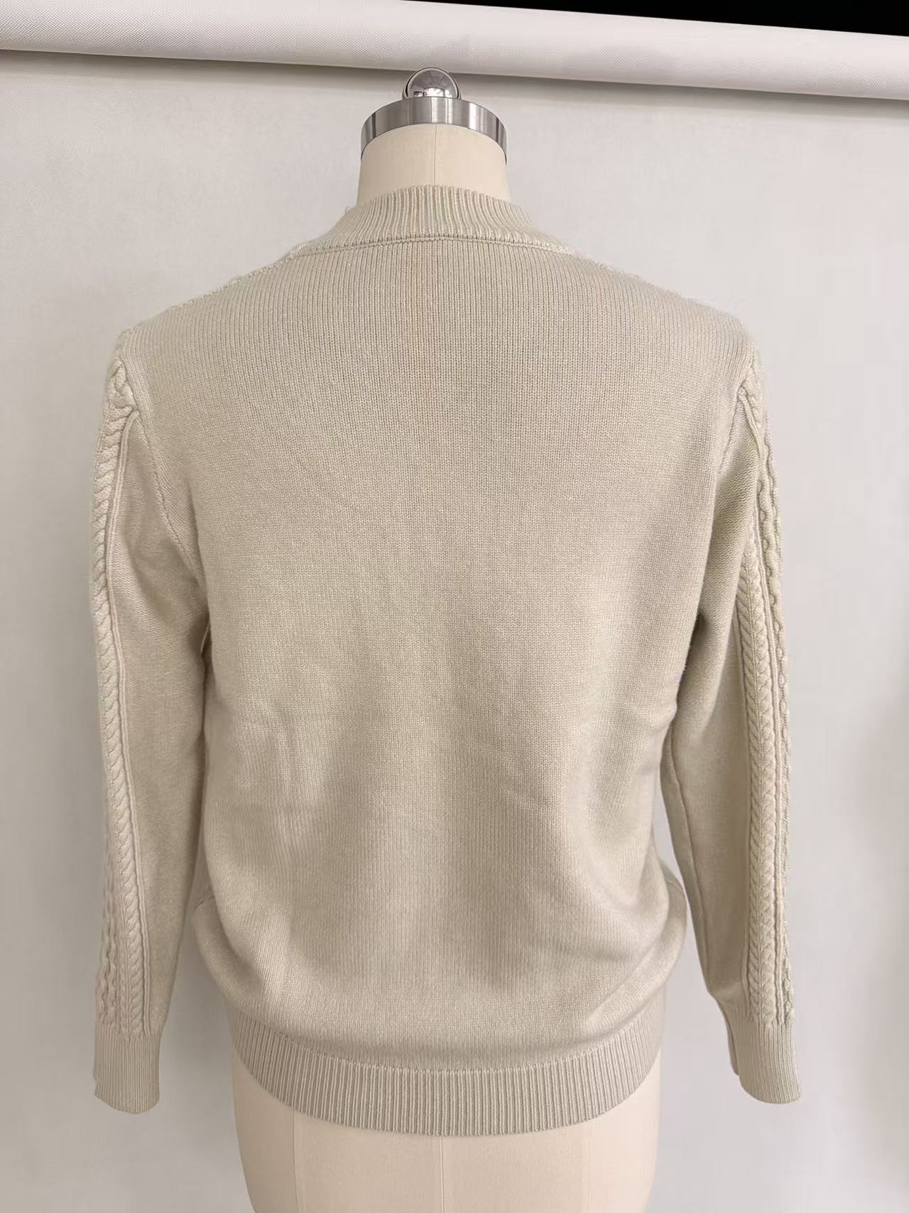 Front view of women's camel cotton blend knit sweater TF8598