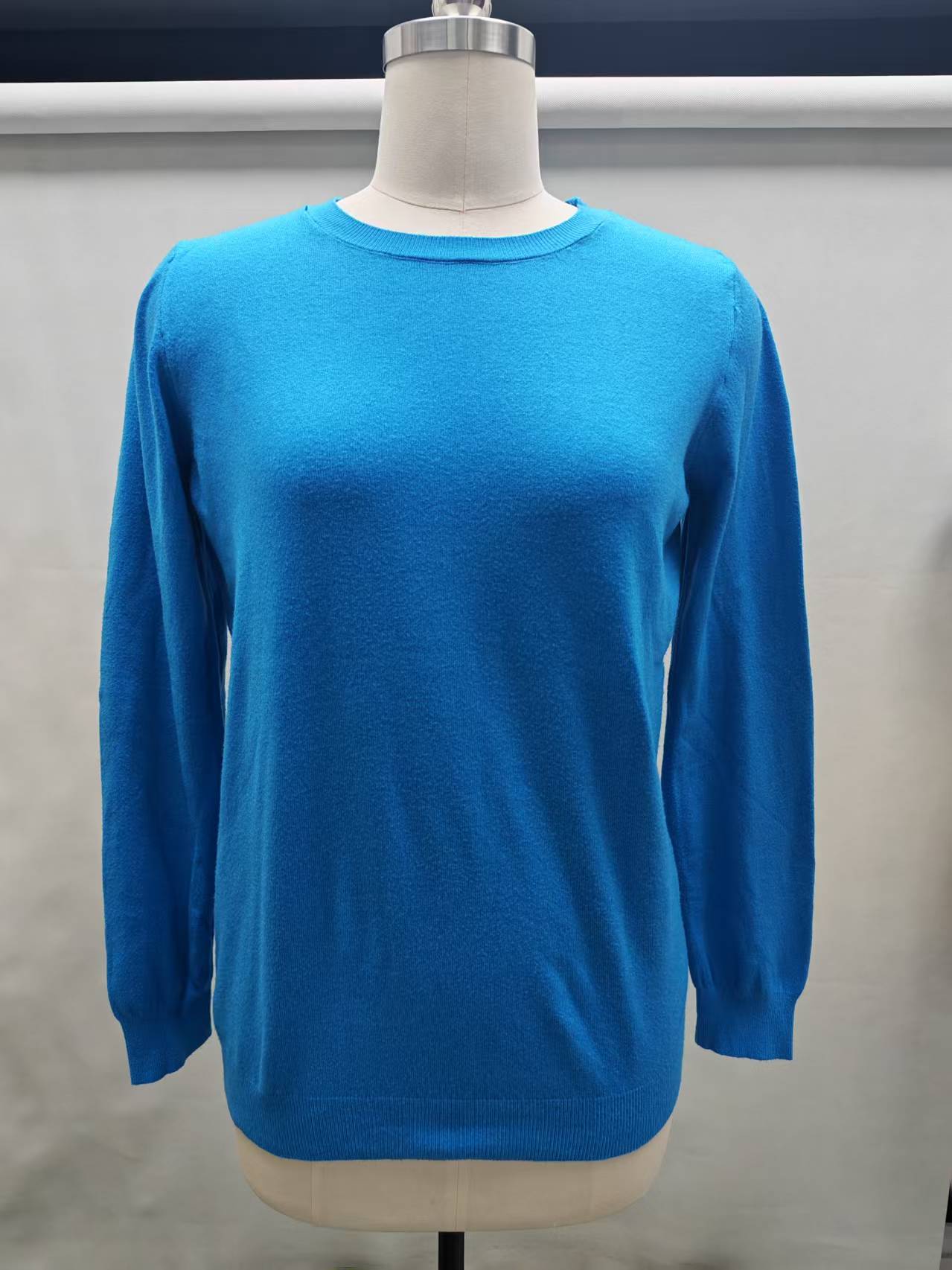 Blue ladies' cotton blend knit sweater - Style TF8639