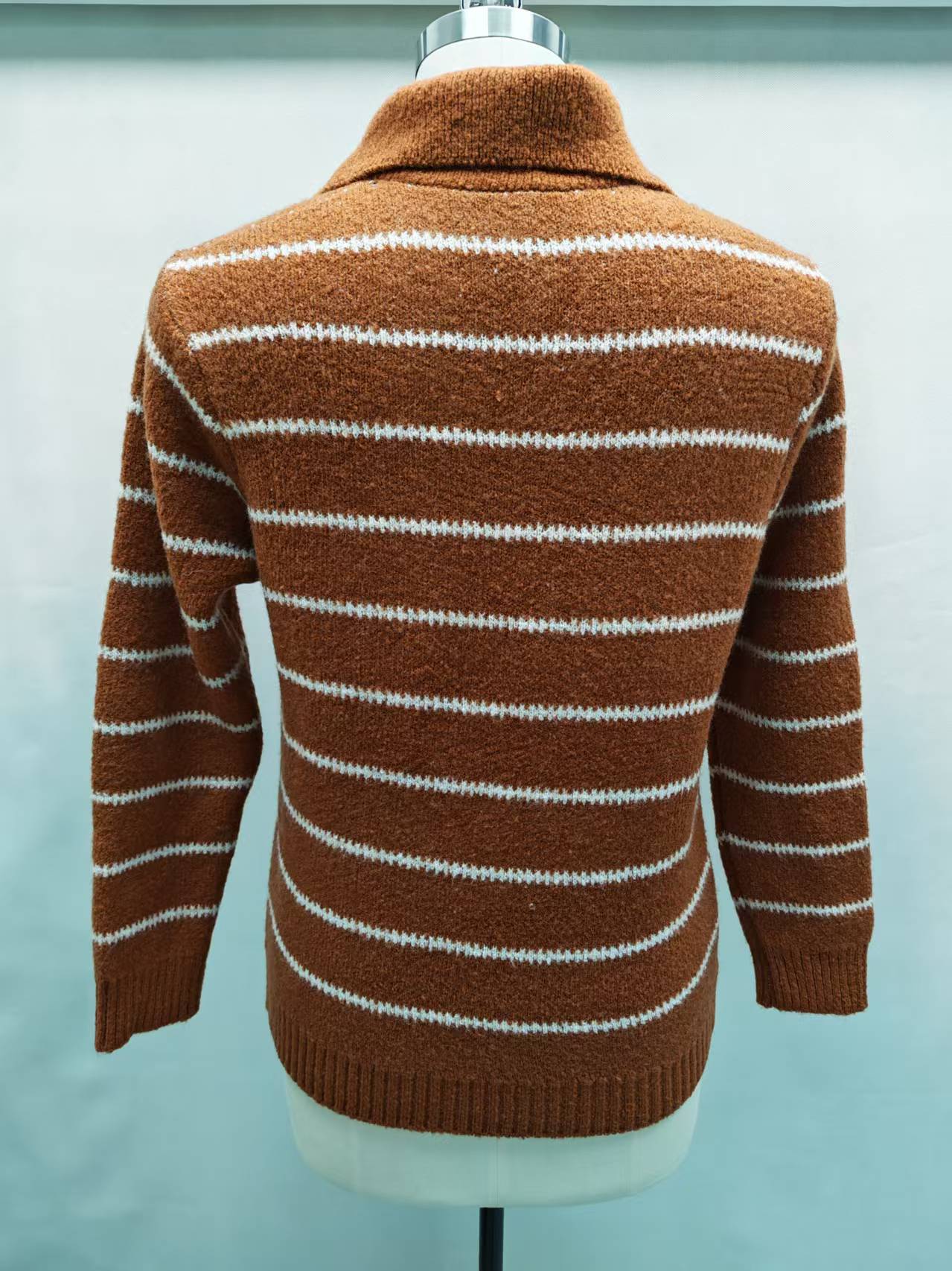 Back view of women's striped knit sweater TF8659