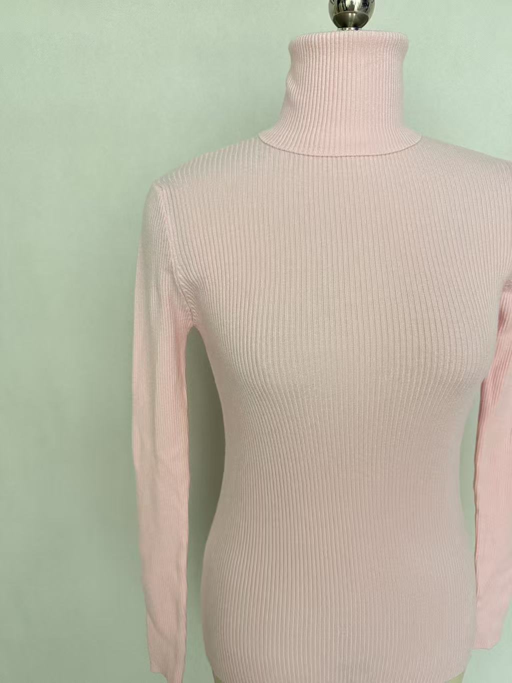 Front view of women's pink cotton blend knit sweater TF8668