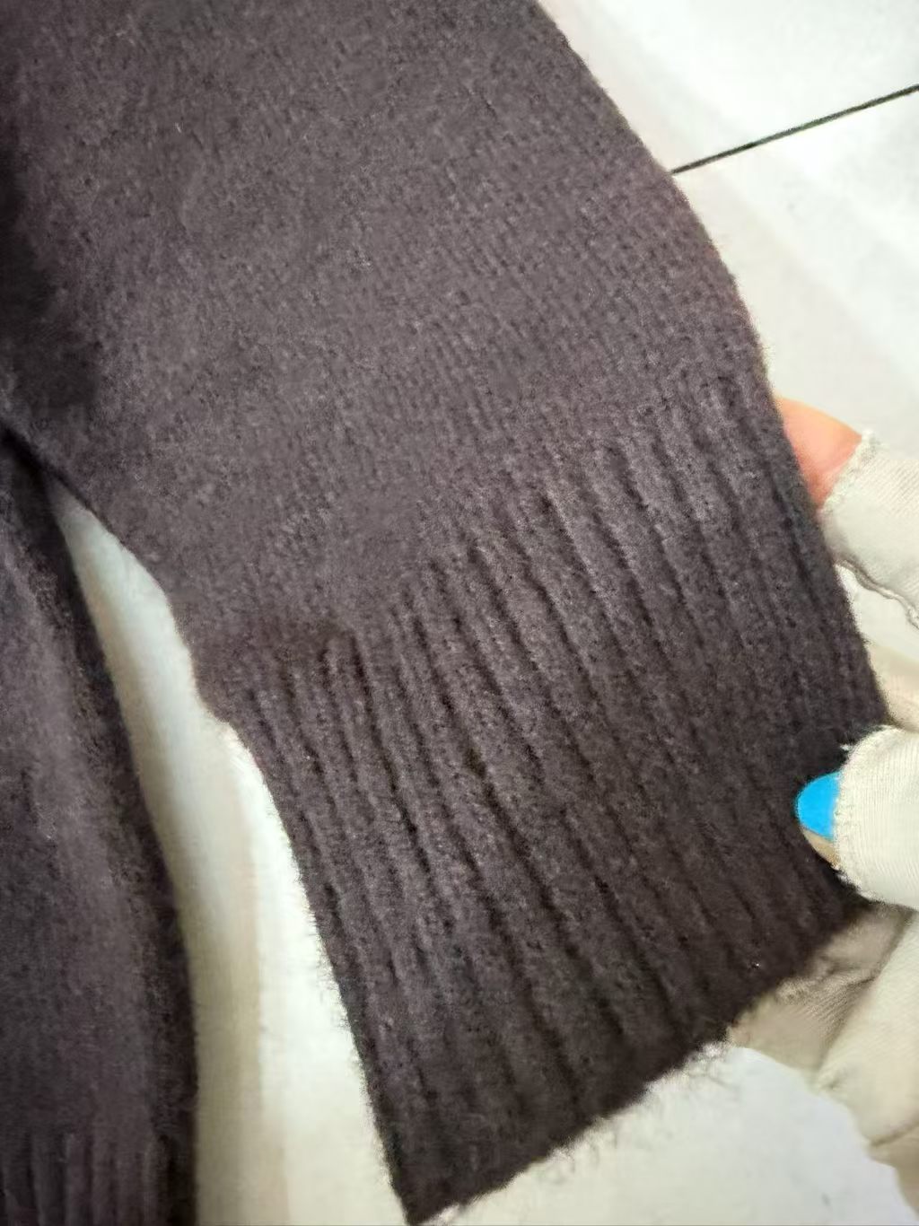 Side view of ladies' brown wool blend sweater TF8687