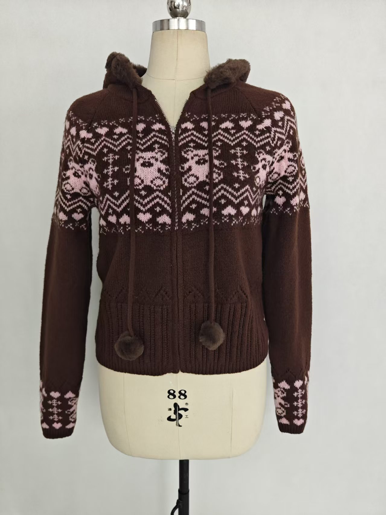 Red pattern ladies' acrylic blend knit sweater - Style TF8703