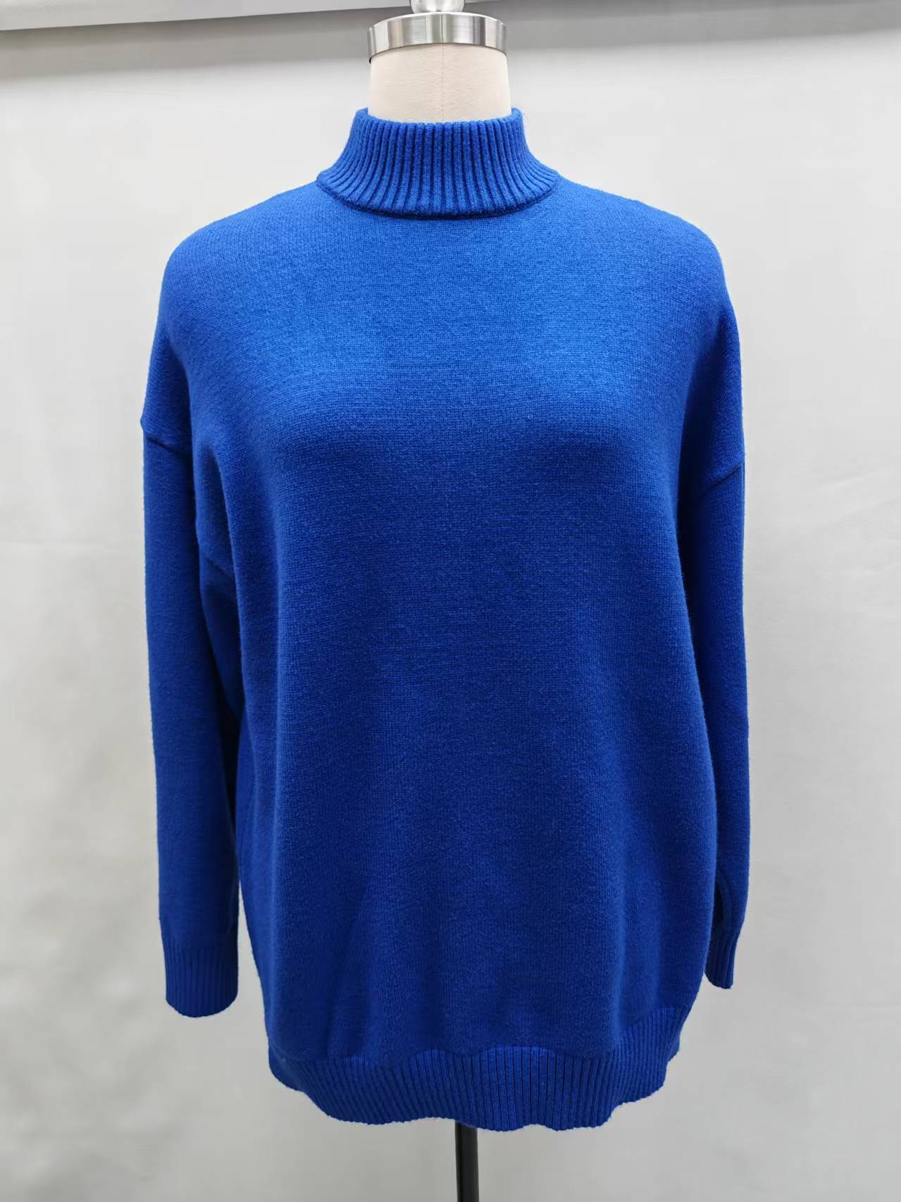 Royal blue ladies' cotton blend knit turtleneck sweater - Style TF8716
