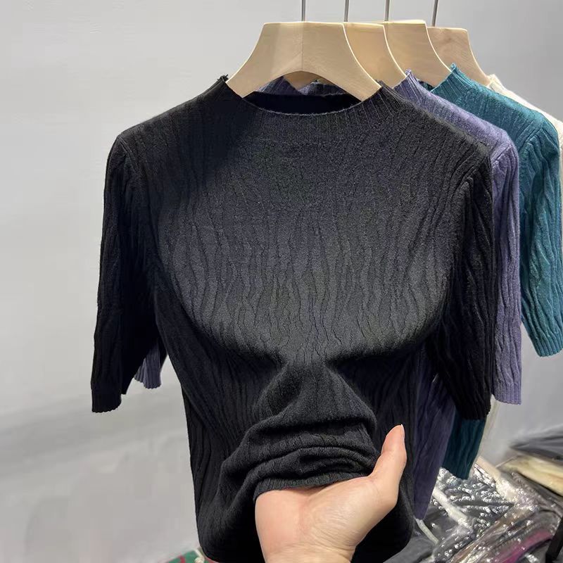 Black ladies' cotton blend knit sweater - Style TF8750