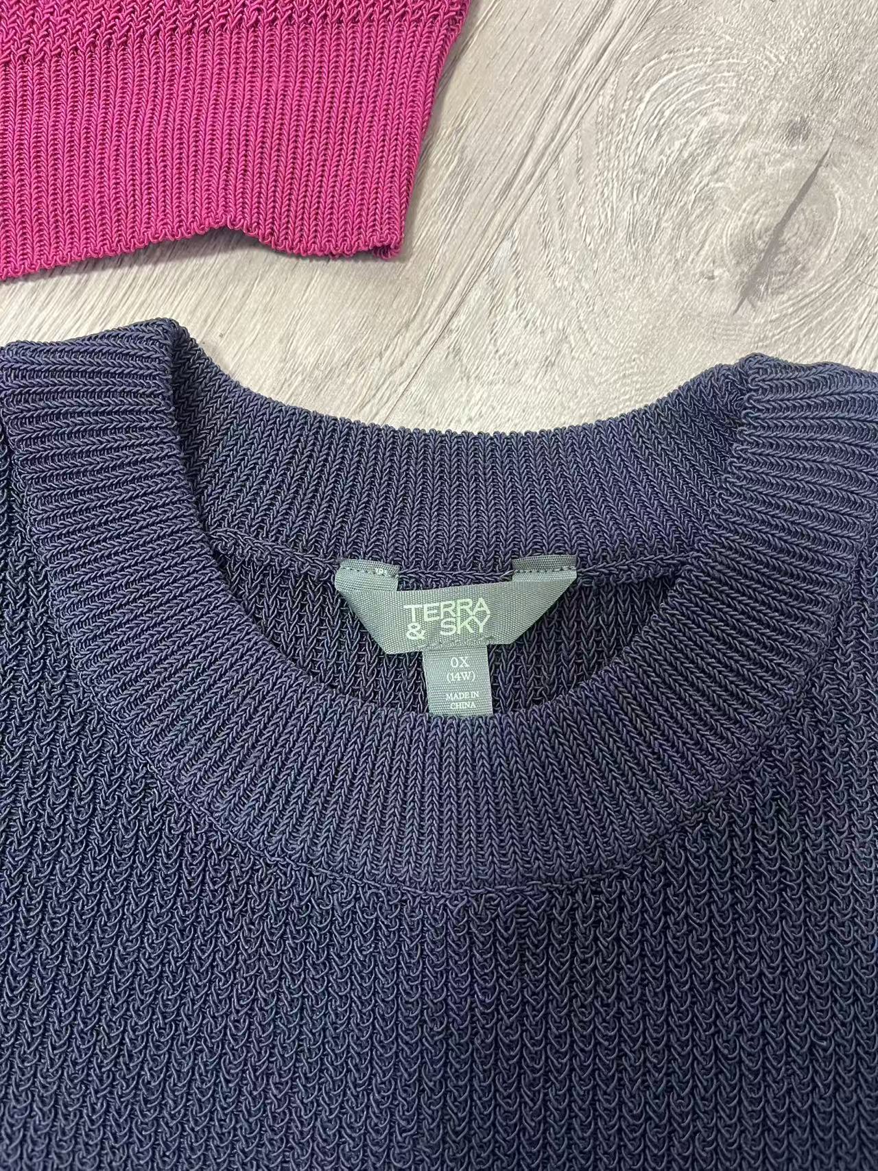 Side view of ladies' hot magenta pink cotton blend sweater TF8752