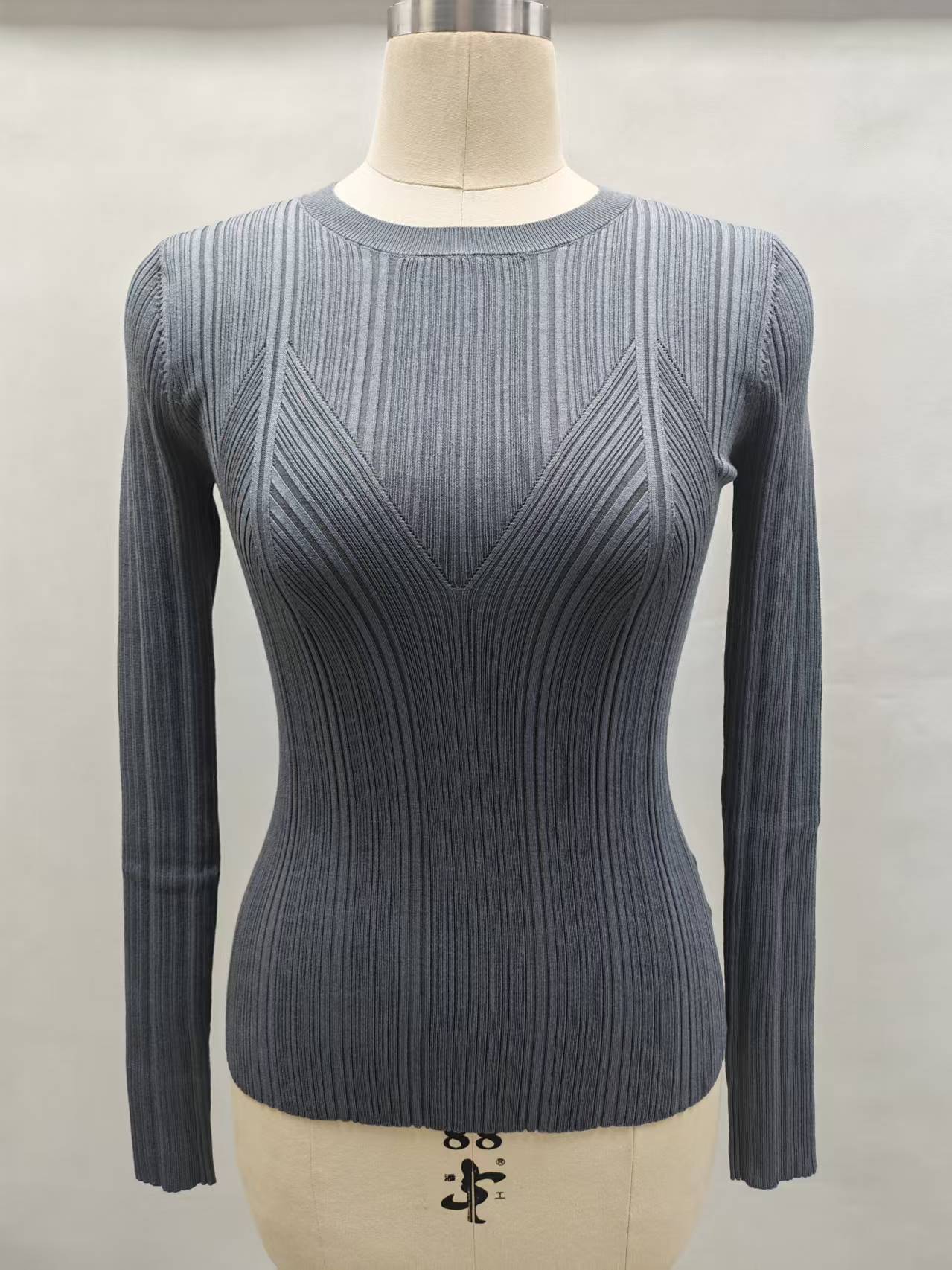 Mustard yellow ladies' cotton blend knit sweater - Style TF8760