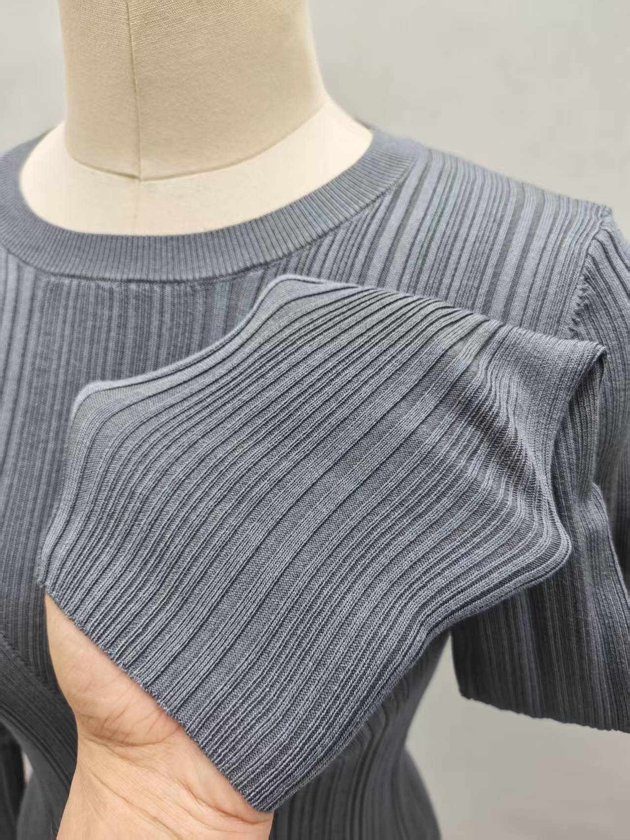 Front view of ladies' mustard yellow knit sweater TF8760