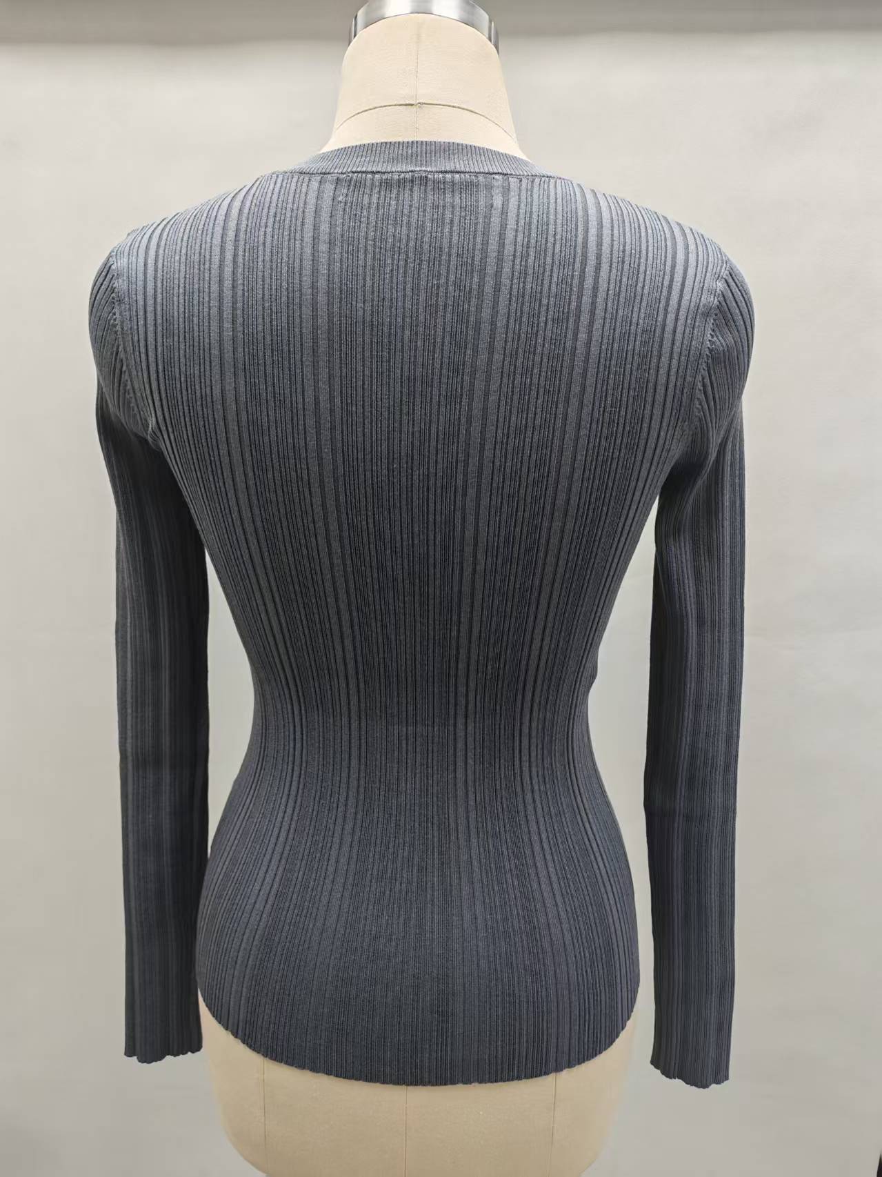 Front view of women's mustard yellow knit sweater TF8760