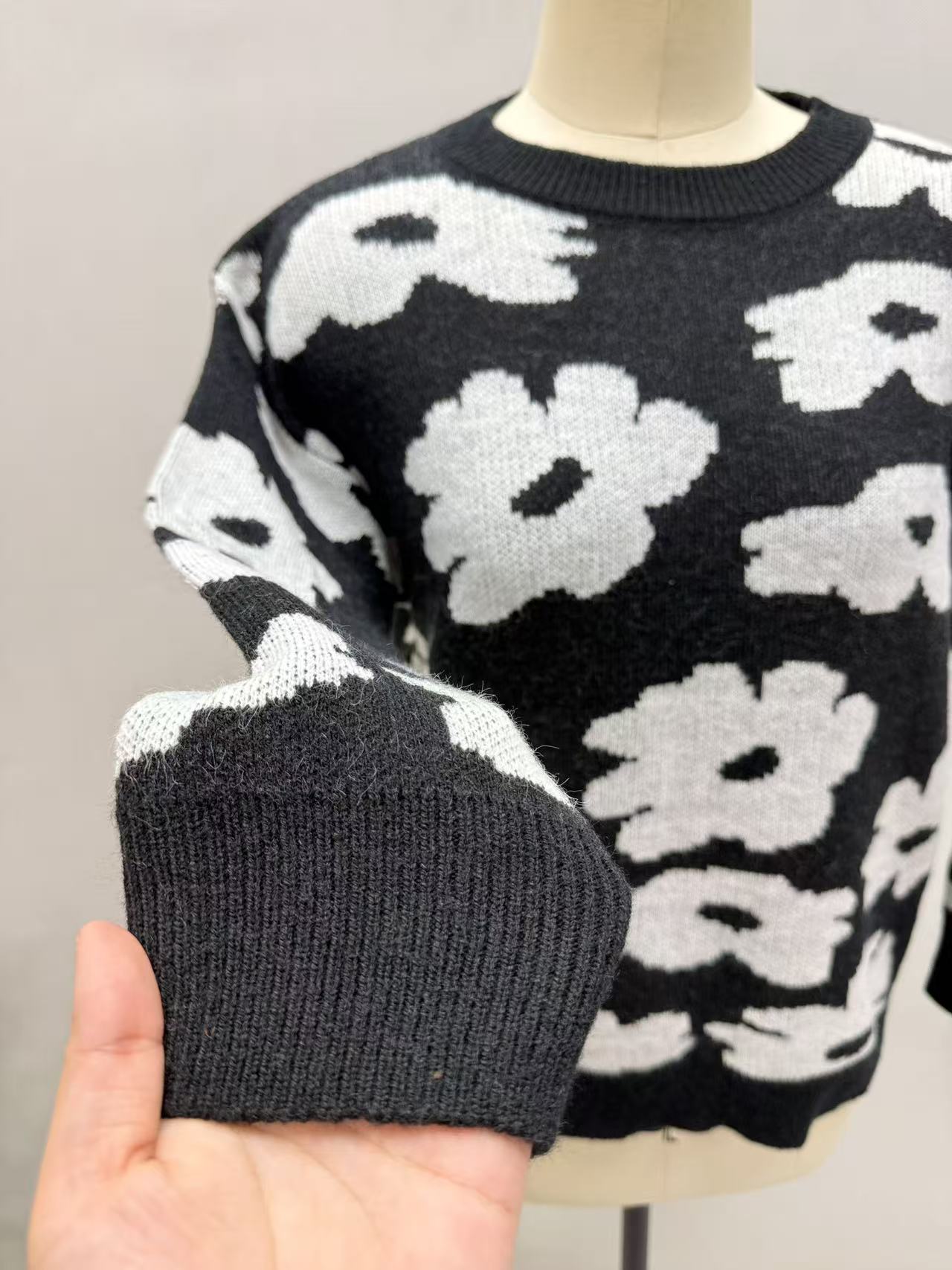 Side view of ladies' green knit sweater TF8767