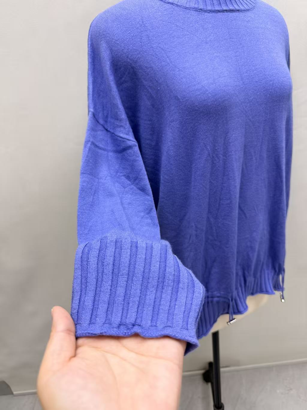 Front view of women's blue rayon blend sweater TF8775