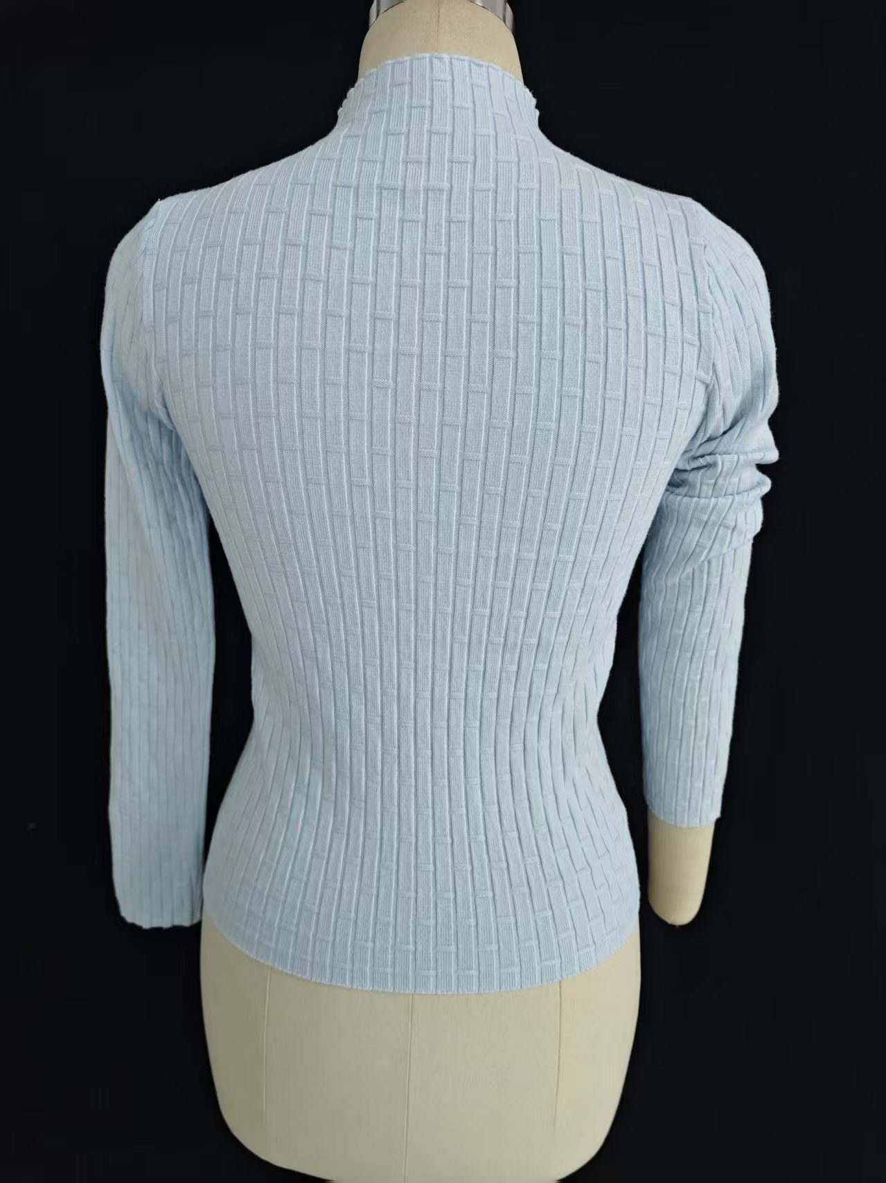 Wholesale women light blue rib knit sweater TF8632 back view on mannequin