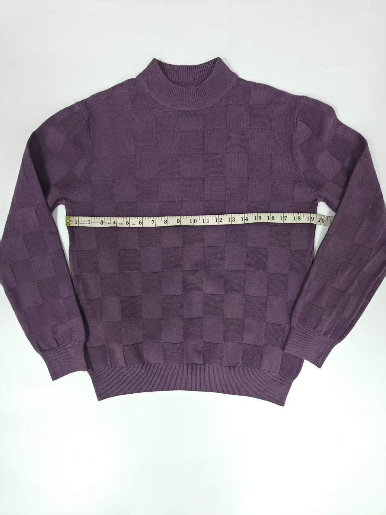 Purple men mock neck checkered knit sweater TF8809 front flat view