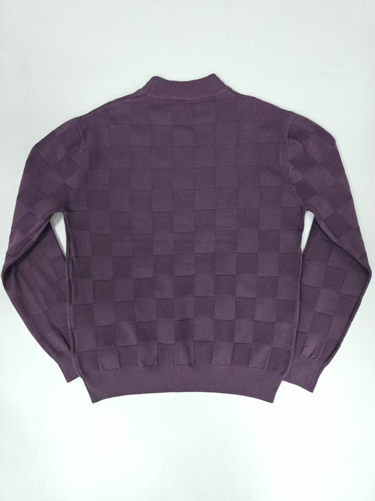 Wholesale men purple mock neck knit sweater TF8809 back flat lay
