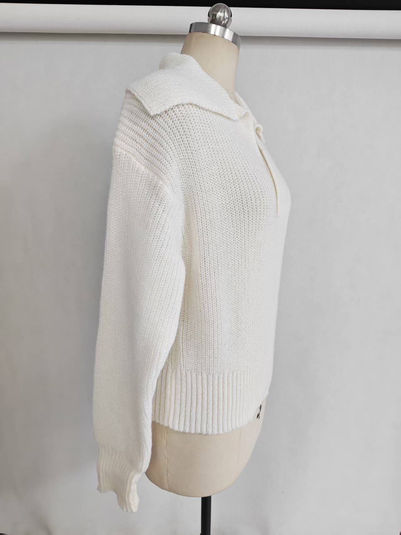Off-white women collared knit sweater TF8870 side front view on dress form