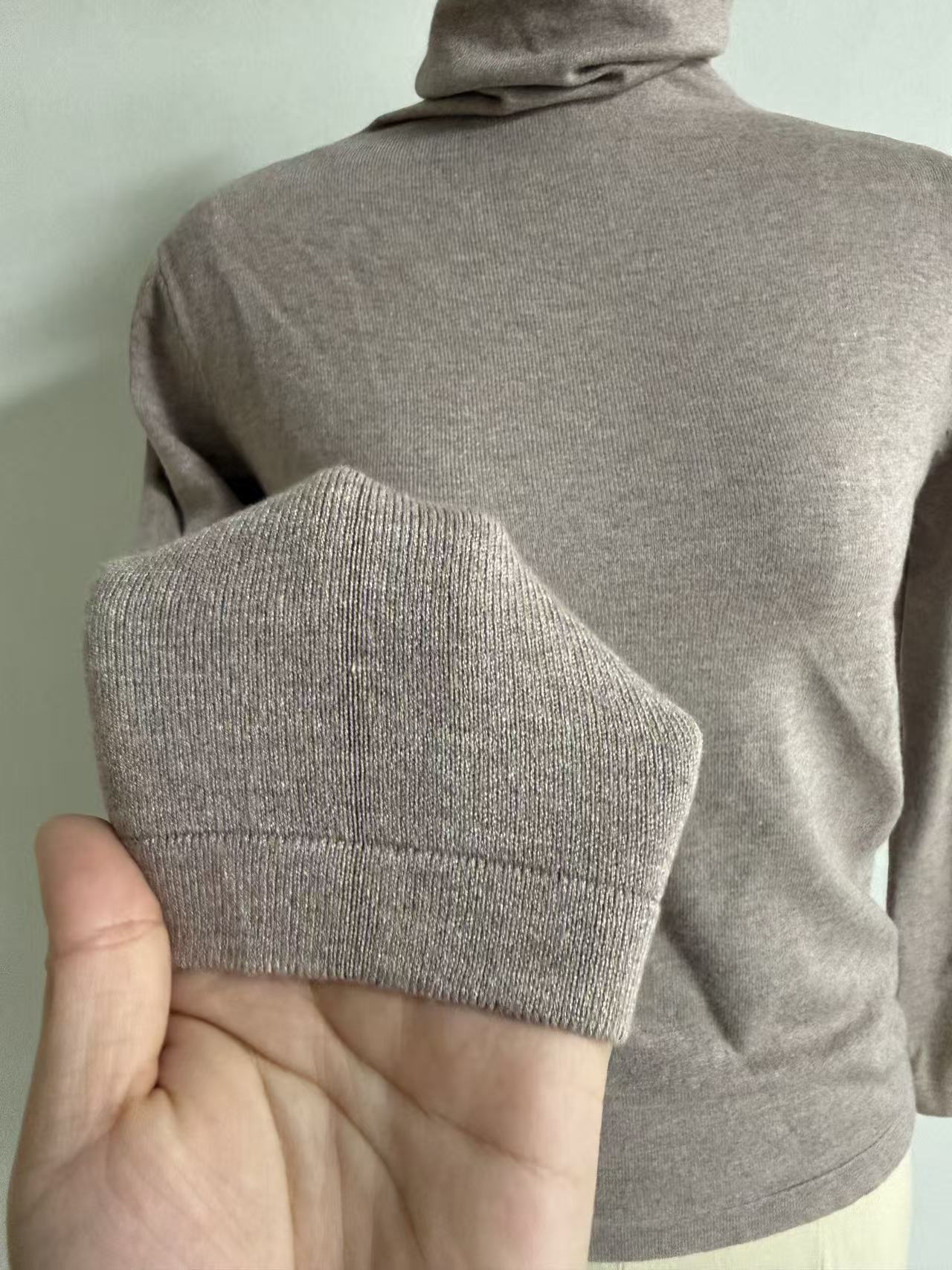 Close up knit texture men's light brown turtleneck vest TF8985