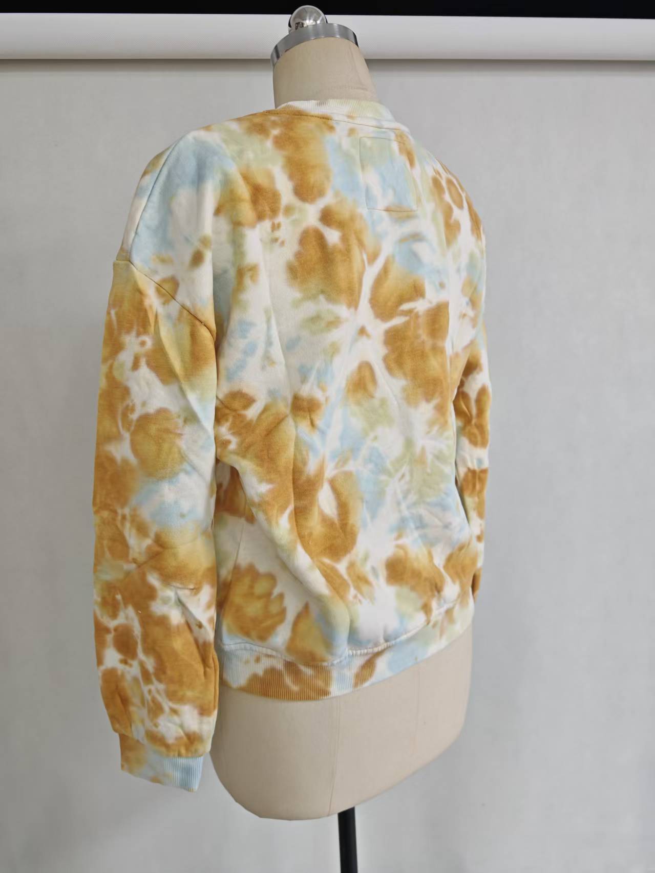 Wholesale women yellow tie-dye sweatshirt TF8858 back view on mannequin