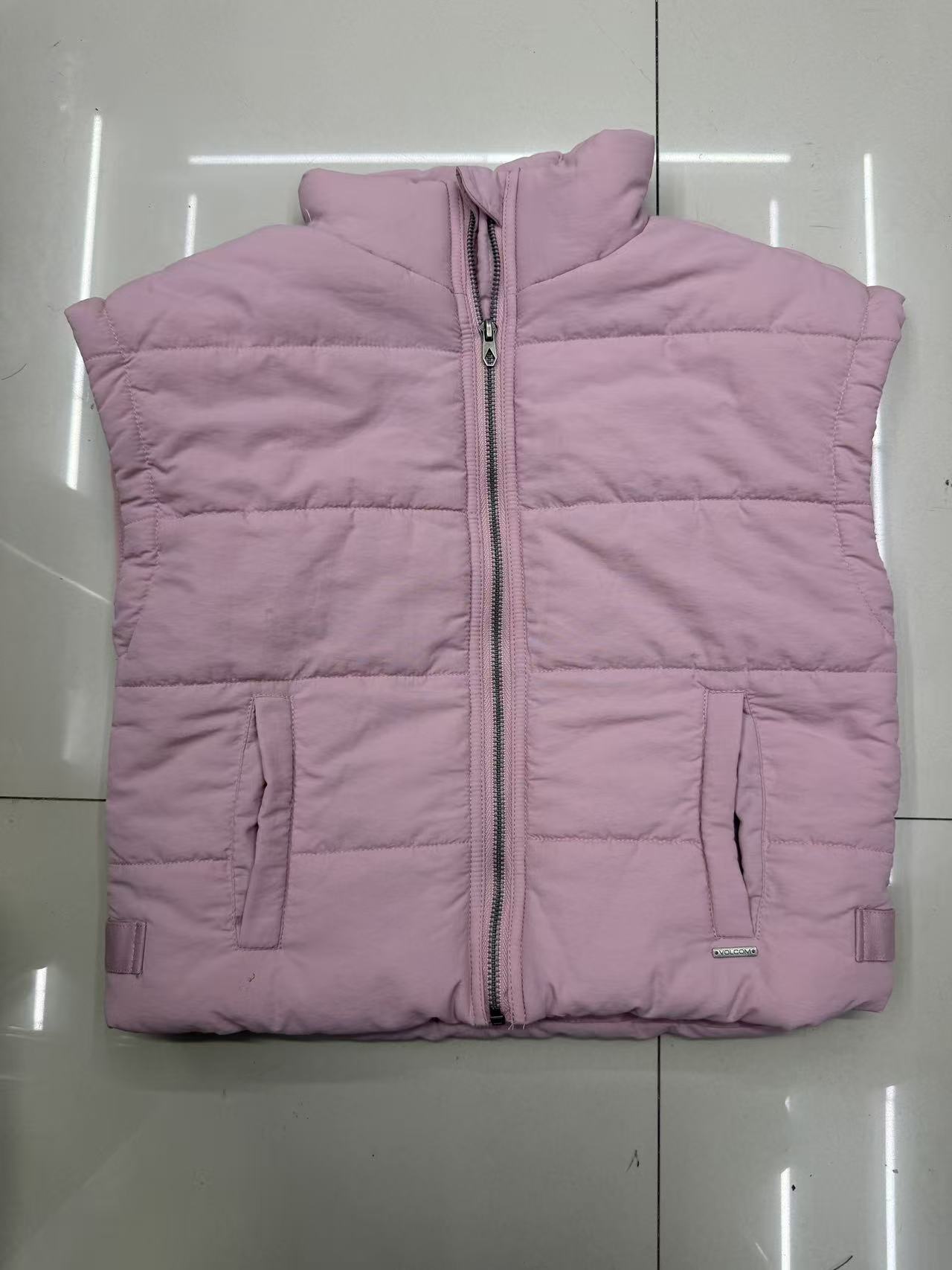 Pink kids padded puffer vest TF8955 front view flat shot