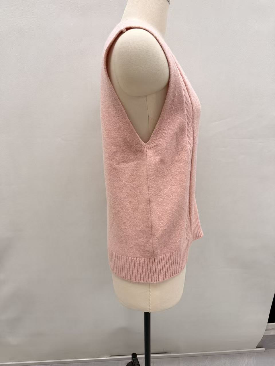 Ladies V-neck sleeveless knit waistcoat TF8774 side view on mannequin