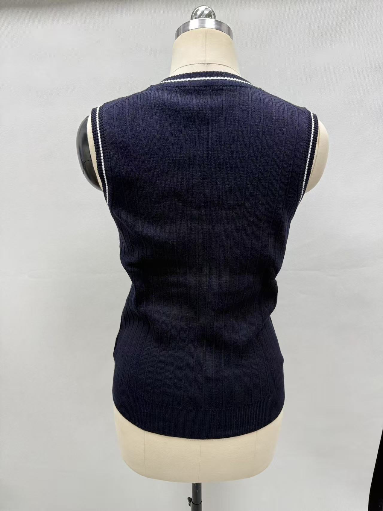 Ladies navy knit waistcoat TF8712 back view mannequin shot