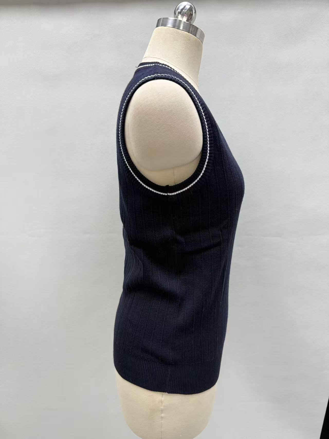 Ladies cotton acrylic knit vest TF8712 side view on mannequin