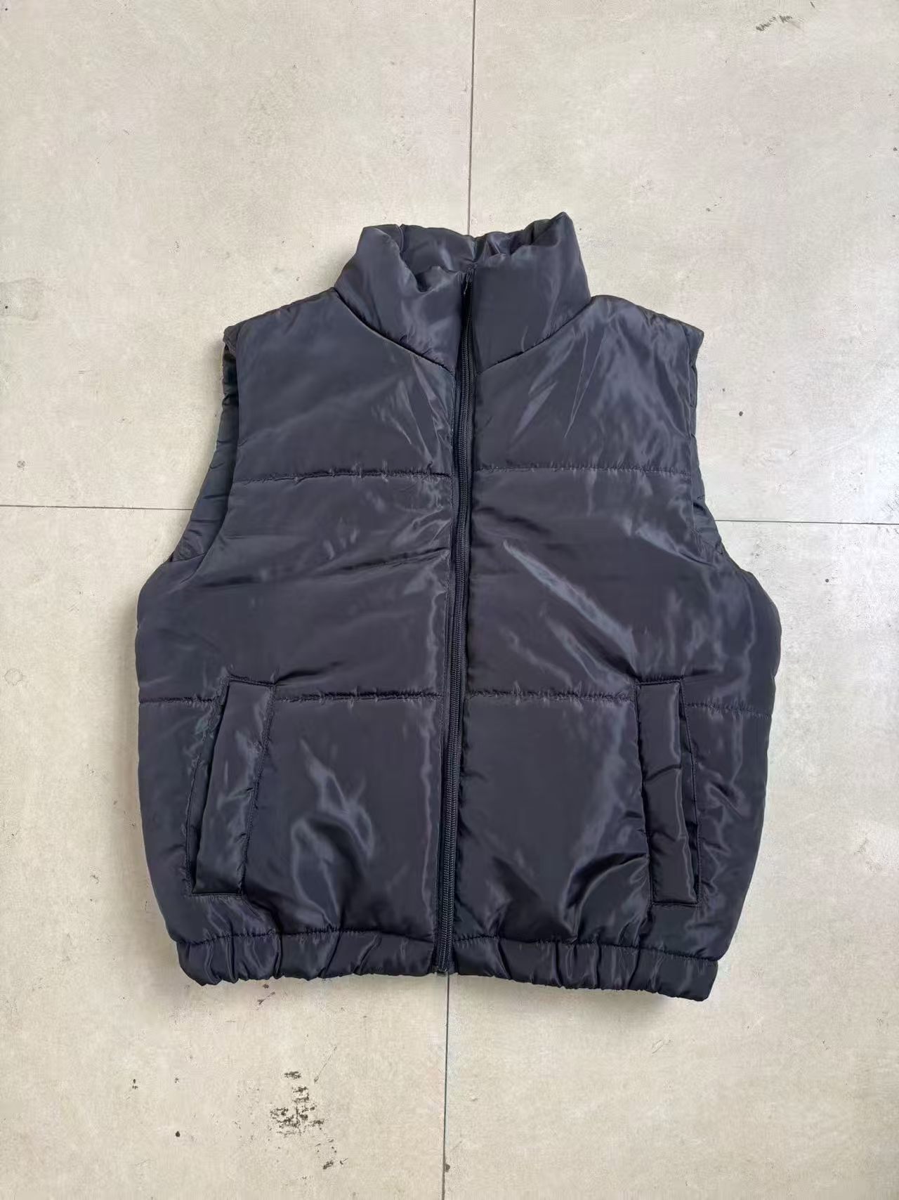 Wholesale ladies black puffer vest TF8998 full front view