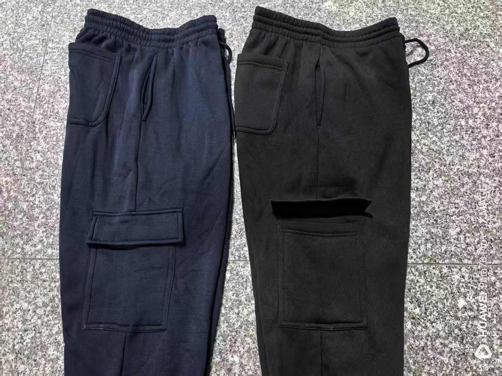 Men's black and navy 100% polyester cargo pants TF8971 two-color group shot